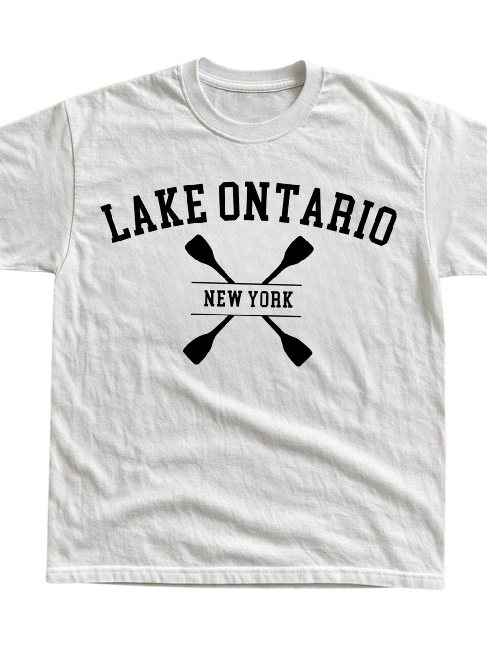 Gildan White Short Sleeve Tee with Black Lake Ontario Graphic, Gift For Him, Her